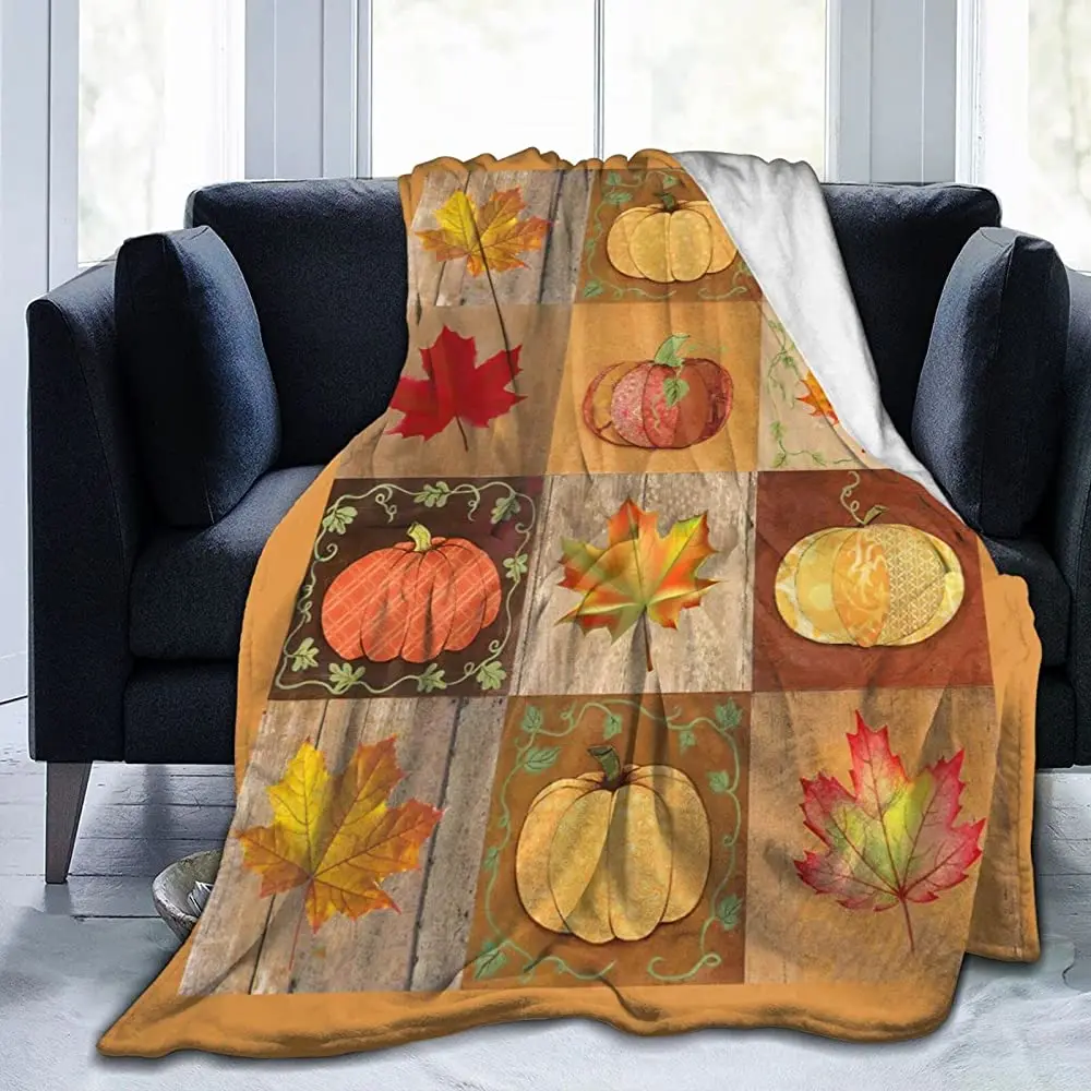 

familypers Fall Decor Throw Blanket Plaid Pumpkin Maple Leaf Blankets Autumn Pumpkin Print Blankets Country Pumpkins Fuzzy