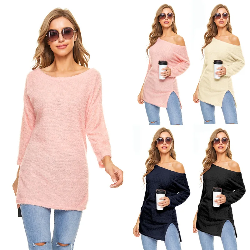 Autumn Women Sweaters Casual Solid O-Neck Knitting Tops Sweater Pullover Loose Slit Knit Sweater Femme Long Top Womens Clothing
Autumn Women Sweaters Casual Solid O-Neck Knitting Tops Sweater Pullover Loose Slit Knit Sweater Femme Long Top Womens Clothing
