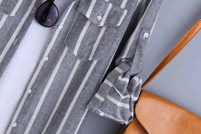 #1612 Spring Summer Long Shirt For Women Long Sleeve Loose Cotton Linen Vertical Striped Korean Casual Sunscreen Woman Shirt
#1612 Spring Summer Long Shirt For Women Long Sleeve Loose Cotton Linen Vertical Striped Korean Casual Sunscreen Woman Shirt