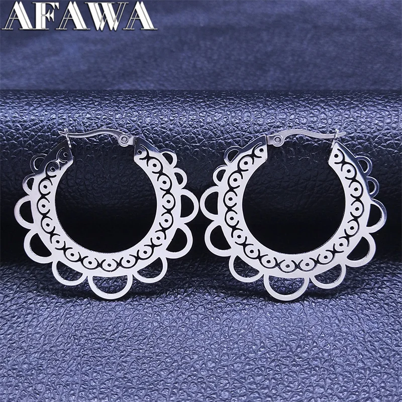 Bohemia India Stainless Steel Hoop Earrings Women Silver Color Big Flower Hoop Earrings Jewelry boucle d'oreille ronde E9444S01
Bohemia India Stainless Steel Hoop Earrings Women Silver Color Big Flower Hoop Earrings Jewelry boucle d'oreille ronde E9444S01