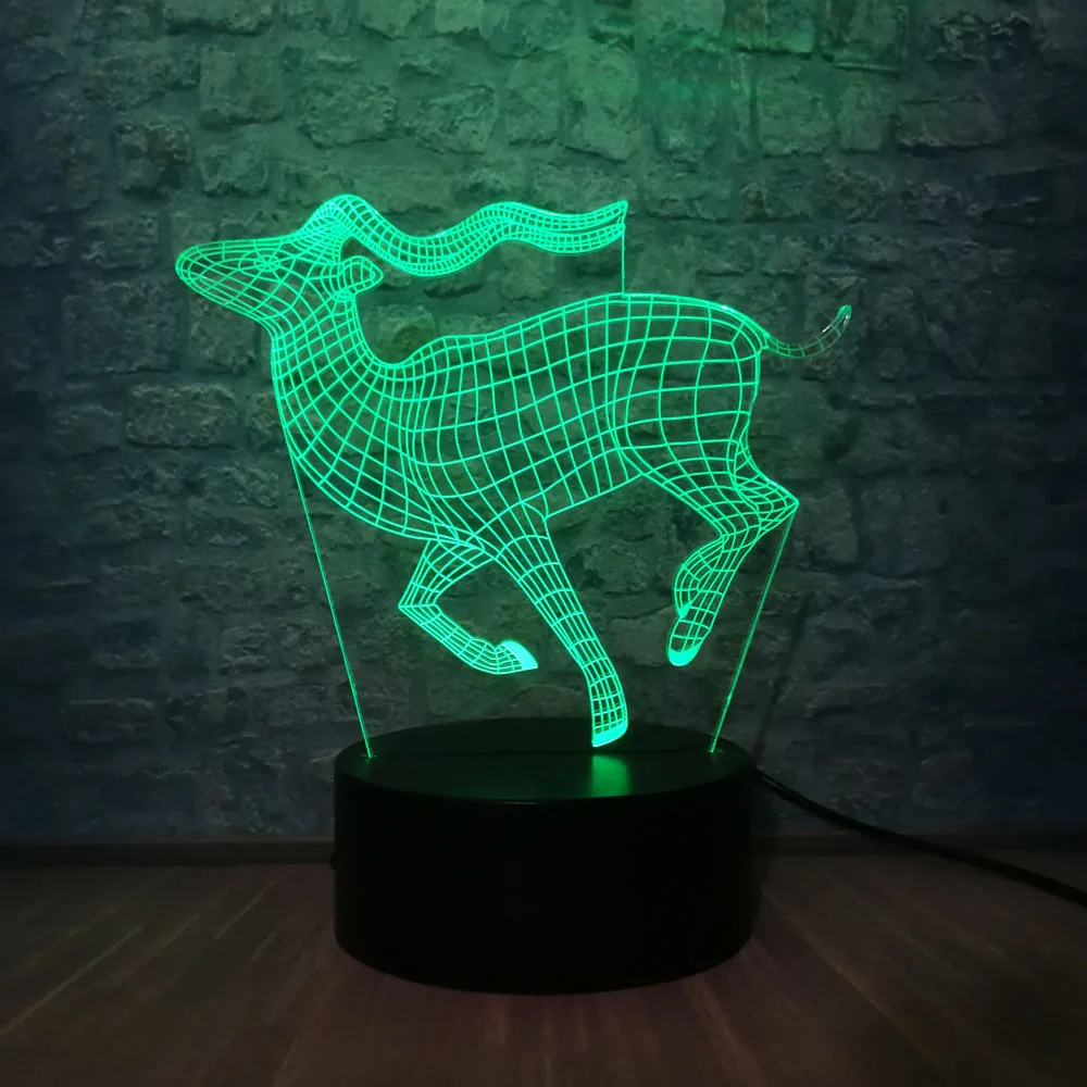 Винтажные Антилопа 3D светодиодный Ночной светильник 7 Цвет изменение