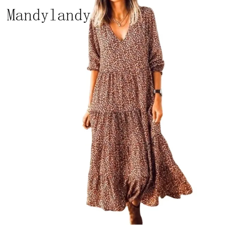 Mandylandy Spring and Autumn Long Sleeve Floral Print Loose Stitching Dress Women's Casual V-neck Pleated Bohemian Dress
Mandylandy Spring and Autumn Long Sleeve Floral Print Loose Stitching Dress Women's Casual V-neck Pleated Bohemian Dress