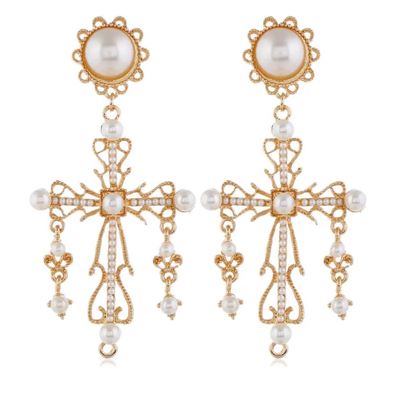 Female Imitation pearls Baroque Earrings Vintage Palace Jewelry Drop Earrings for Women Party Dance Exaggeration Cross Earring
Female Imitation pearls Baroque Earrings Vintage Palace Jewelry Drop Earrings for Women Party Dance Exaggeration Cross Earring