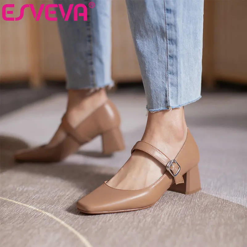 ESVEVA 2021 Round Toe Buckle Women Pumps Spring Autumn Square Med Heels Genuine Leather Ladies Shoes Size 34-43
ESVEVA 2021 Round Toe Buckle Women Pumps Spring Autumn Square Med Heels Genuine Leather Ladies Shoes Size 34-43