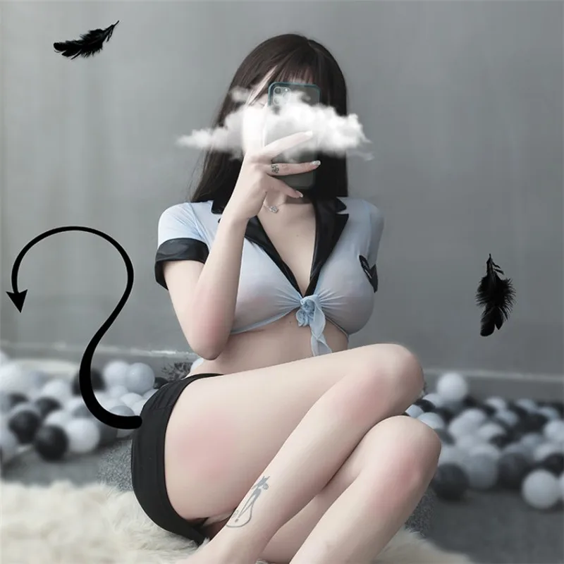 Women Sexy Cosplay Policewoman Costume Erotic Office Secretary OL Uniform Perspective Outfit Light Blue Top And Black Skirt Suit
Women Sexy Cosplay Policewoman Costume Erotic Office Secretary OL Uniform Perspective Outfit Light Blue Top And Black Skirt Suit