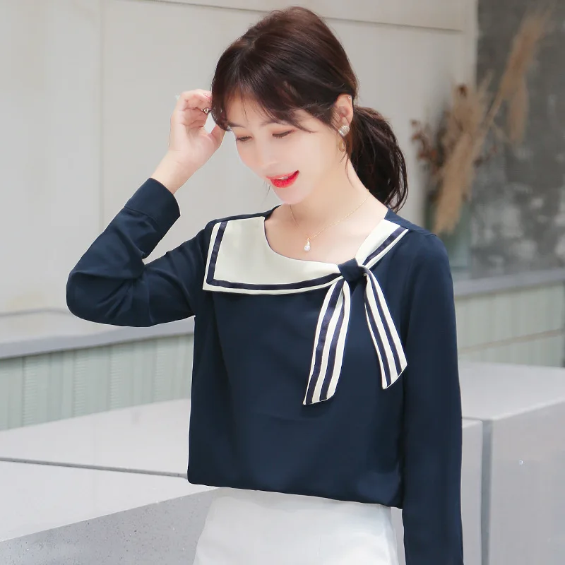 IZEVUS Navy style Shirt Spring top Print Chiffon Shirt Women sailor Collar Long sleeve comfortable Lapel women's top
IZEVUS Navy style Shirt Spring top Print Chiffon Shirt Women sailor Collar Long sleeve comfortable Lapel women's top