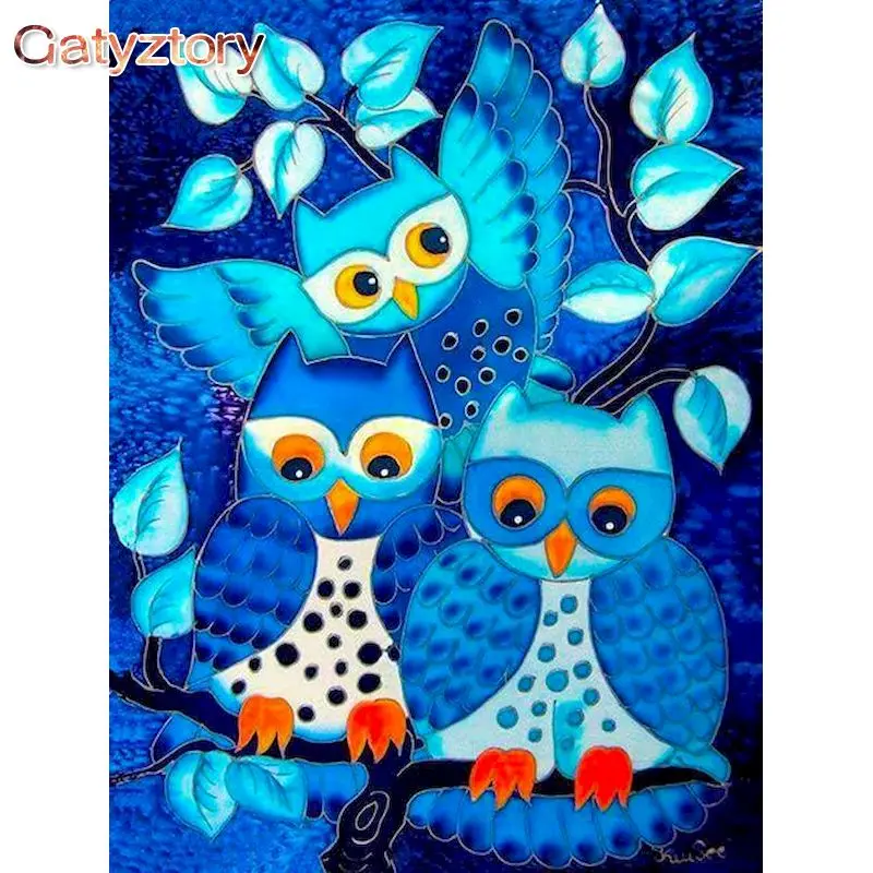 

GATYZTORY Oil Paint By Numbers Kits Blue Owl DIY Painting By Numbers On Canvas Animals Frameless 60x75cm Draw Painting Decor