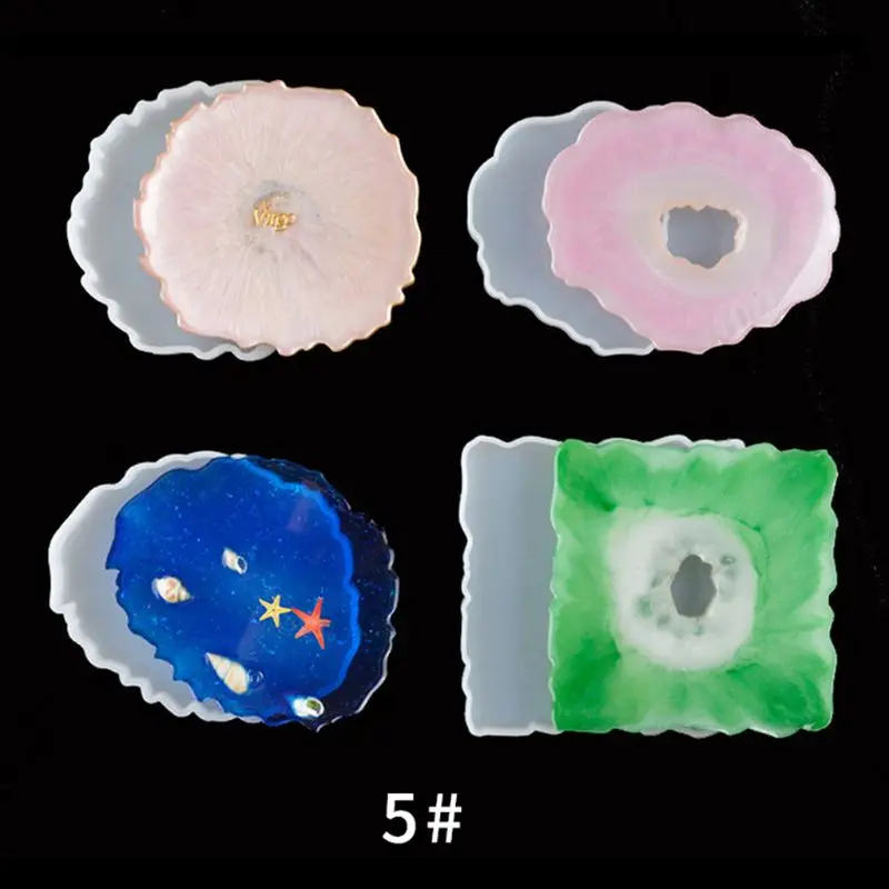 4Pcs Large Irregular Wave Round Coaster Mold Mat Silicone Resin Molds Kit