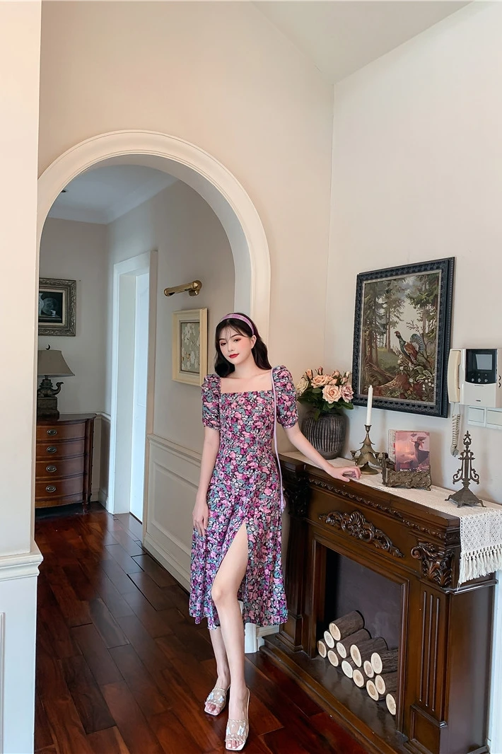 4XL Plus Size French Style Floral Print Women dress Puff Sleeve Dresses Purple 6145
4XL Plus Size French Style Floral Print Women dress Puff Sleeve Dresses Purple 6145