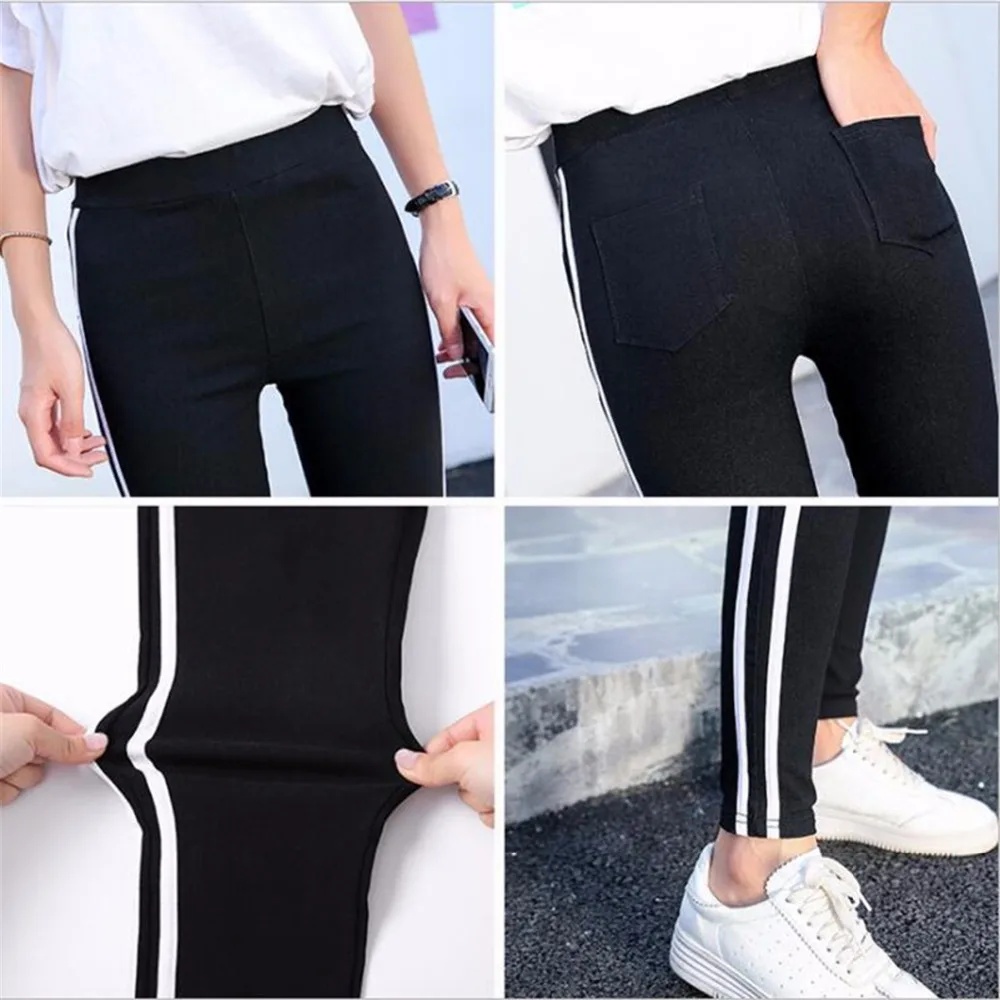 High Quality Cotton Leggings Side stripes Women Casual Legging Pant Plus Size 3XL Waist Fitness Plump Female 2019 | Женская одежда