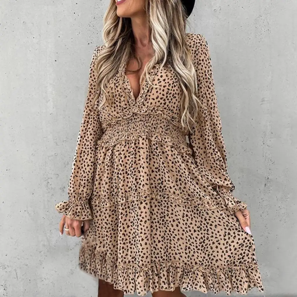 Retro Women Leopard Print Long sleeve Dress Holiday lacing up Tie Bow Waist Long sleeve Spliced wood ears Swing Mini Dress Beach
Retro Women Leopard Print Long sleeve Dress Holiday lacing up Tie Bow Waist Long sleeve Spliced wood ears Swing Mini Dress Beach