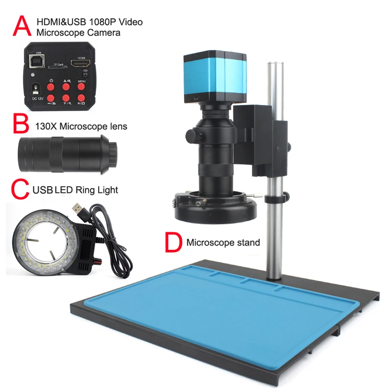 2021 1080P HDMI USB Industrial Digital Video Microscope Camera + 130X C mount Lens + 56 LED Ring Light Mobile Phone Repair Tools
2021 1080P HDMI USB Industrial Digital Video Microscope Camera + 130X C mount Lens + 56 LED Ring Light Mobile Phone Repair Tools