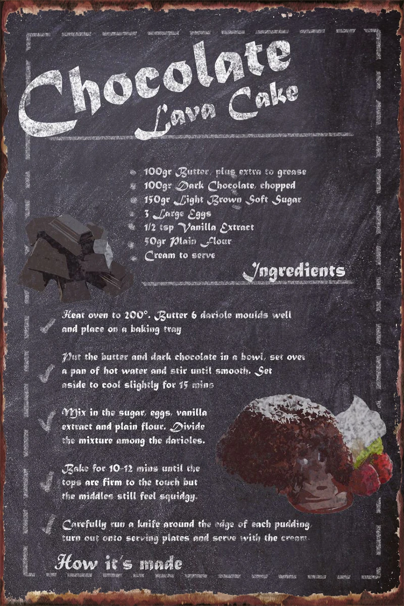 Recipe Chocolate Lava Cake Retro Vintage Metal Sign Tin Sign Tin Plates Wall Decor Room Decoration For Pub Home Club Man Cave
Recipe Chocolate Lava Cake Retro Vintage Metal Sign Tin Sign Tin Plates Wall Decor Room Decoration For Pub Home Club Man Cave