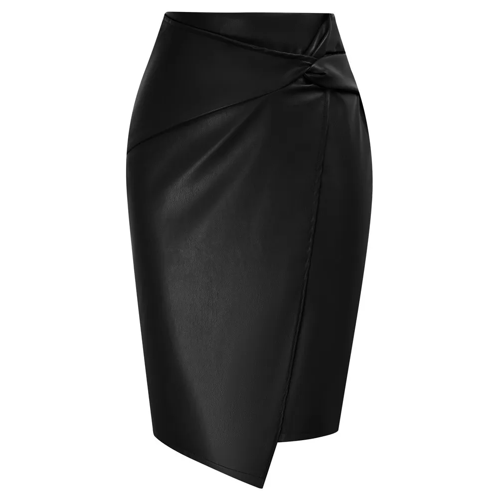 Women PU Leather Pencil Skirt Knee Length Knot-Front Hips-Wrapped Skirt Elegant Office Lady Work Wear Summer Sexy Lady Skirts
Women PU Leather Pencil Skirt Knee Length Knot-Front Hips-Wrapped Skirt Elegant Office Lady Work Wear Summer Sexy Lady Skirts