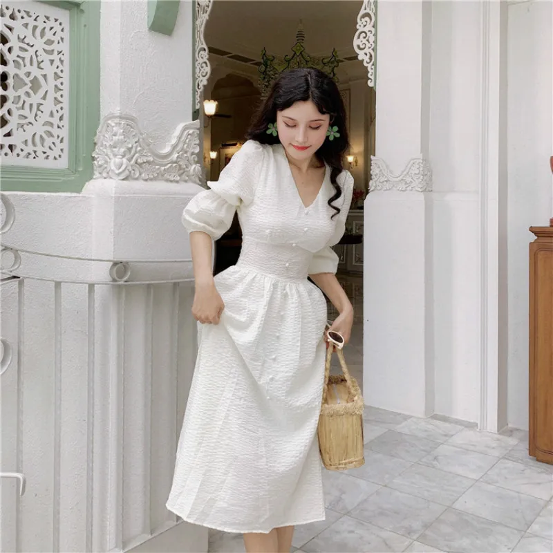 Summer Long Women Linen Dress with Buttons Ladies V Neck a Line Vintage Puff Sleeve Vestidos Slim Waist Robe Femme Ete Jurken
Summer Long Women Linen Dress with Buttons Ladies V Neck a Line Vintage Puff Sleeve Vestidos Slim Waist Robe Femme Ete Jurken