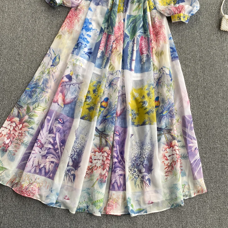 Women Fashion Retro Print Dress Korean Puff Sleeve O Neck Button A-line Dresses Autumn Boho Vacation Long Dress 
Women Fashion Retro Print Dress Korean Puff Sleeve O Neck Button A-line Dresses Autumn Boho Vacation Long Dress