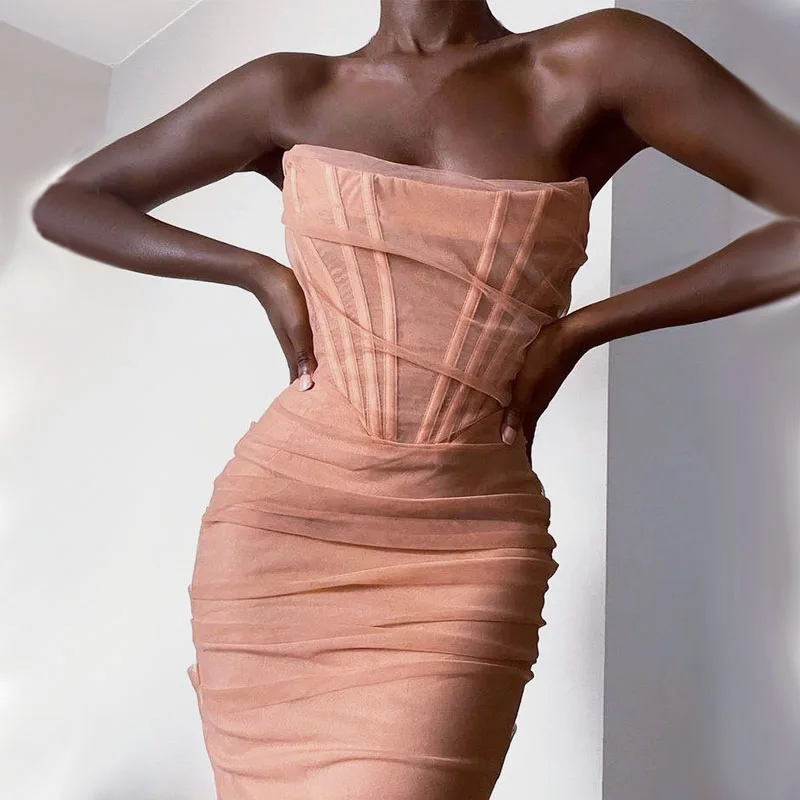 Elegant Corset Bustier Bone Ruched Mesh Midi Dresses Party Night Club Sexy Backless Strapless Summer Dress Bodycon
Elegant Corset Bustier Bone Ruched Mesh Midi Dresses Party Night Club Sexy Backless Strapless Summer Dress Bodycon