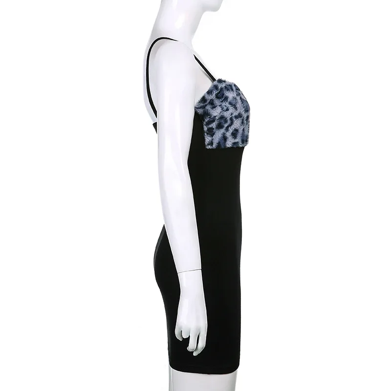 Bodycon Dress Leopard Fur Splicing Color Contrast Self Cultivation Braces Skirt Buttocks Fashion Dress 
Bodycon Dress Leopard Fur Splicing Color Contrast Self Cultivation Braces Skirt Buttocks Fashion Dress