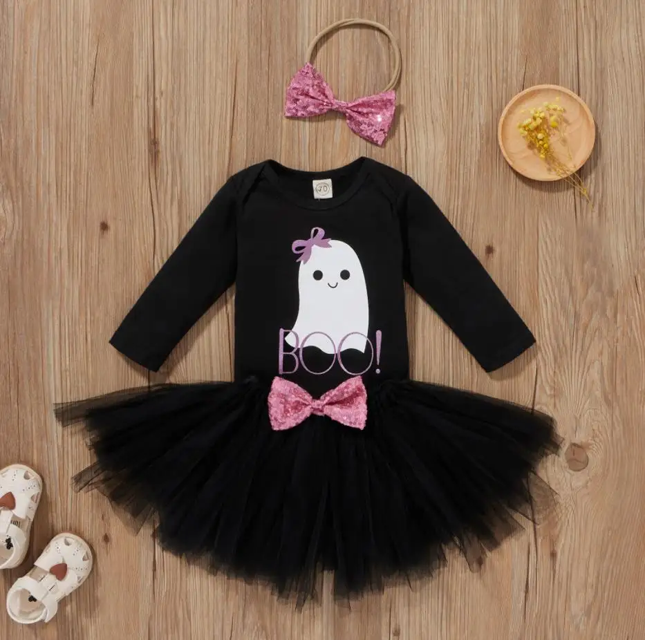 3 Pcs Baby Girls Halloween Outfits Cartoon Letter Print Long Sleeve Romper Tulle Skirt with Sequined Bowknot Headband Costume
3 Pcs Baby Girls Halloween Outfits Cartoon Letter Print Long Sleeve Romper Tulle Skirt with Sequined Bowknot Headband Costume