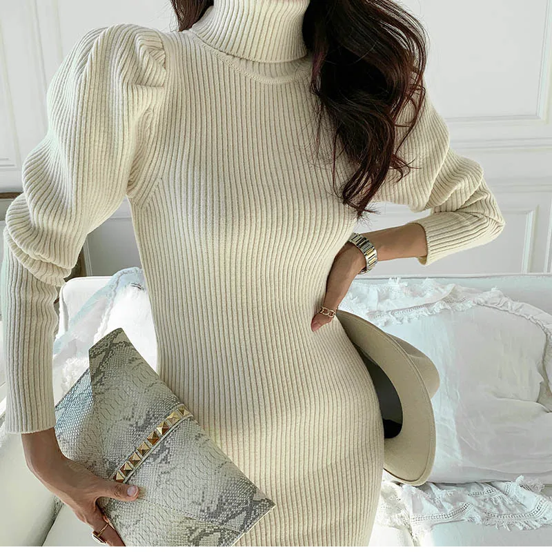 One-Piece Ladies Turtleneck Sweater Dress Women Korean Slim Puff Sleeve Knitted Dresses Female Vintage Woman Knit Dress Autumn
One-Piece Ladies Turtleneck Sweater Dress Women Korean Slim Puff Sleeve Knitted Dresses Female Vintage Woman Knit Dress Autumn