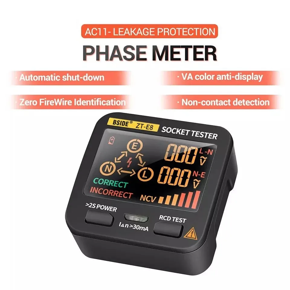 Digital Connector BSIDE Tester ZT-E8 Smart Socket LCD Voltage Tester NCV Test ZT-E8 Plug Tester EU / US / UK Plug
Digital Connector BSIDE Tester ZT-E8 Smart Socket LCD Voltage Tester NCV Test ZT-E8 Plug Tester EU / US / UK Plug
