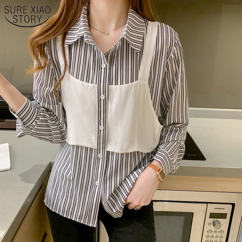 2021 Autumn Fashion Long Sleeve Shirt Stripe Shirts Women Korean Elegant Loose Fake Two-Piece Turn-down Collar Tops Blusas 10778
2021 Autumn Fashion Long Sleeve Shirt Stripe Shirts Women Korean Elegant Loose Fake Two-Piece Turn-down Collar Tops Blusas 10778