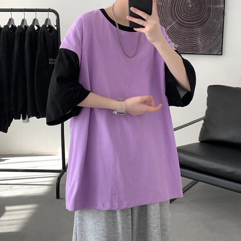 New Men's Round Neck Solid Color Stitching Color Contrast Fashion Pure Cotton Half-Sleeved Short-Sleeved Men's T-Shirt All-Match
New Men's Round Neck Solid Color Stitching Color Contrast Fashion Pure Cotton Half-Sleeved Short-Sleeved Men's T-Shirt All-Match