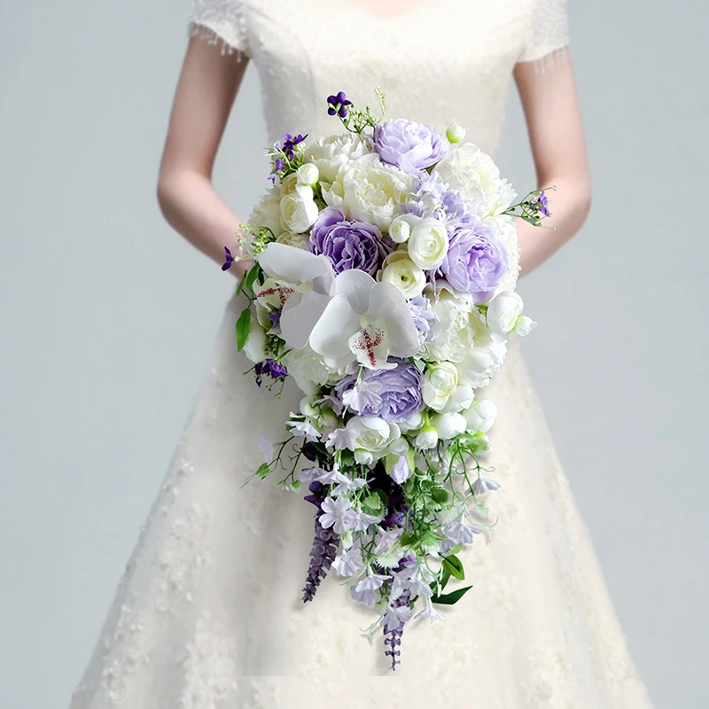 White Purple Waterfall Bridal Bouquet Wedding Flowers Artificial Orchid Cascading Rose Green Purple Peony Holding Bouquet 2021
White Purple Waterfall Bridal Bouquet Wedding Flowers Artificial Orchid Cascading Rose Green Purple Peony Holding Bouquet 2021