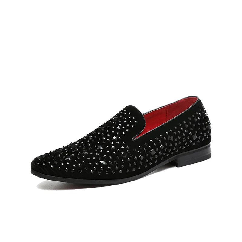 

Men's New Rhinestone-Studded Suede Loafers Wear-Resistant Casual Nightclub Barber Party Trend Fashion All-Match Leather Shoes