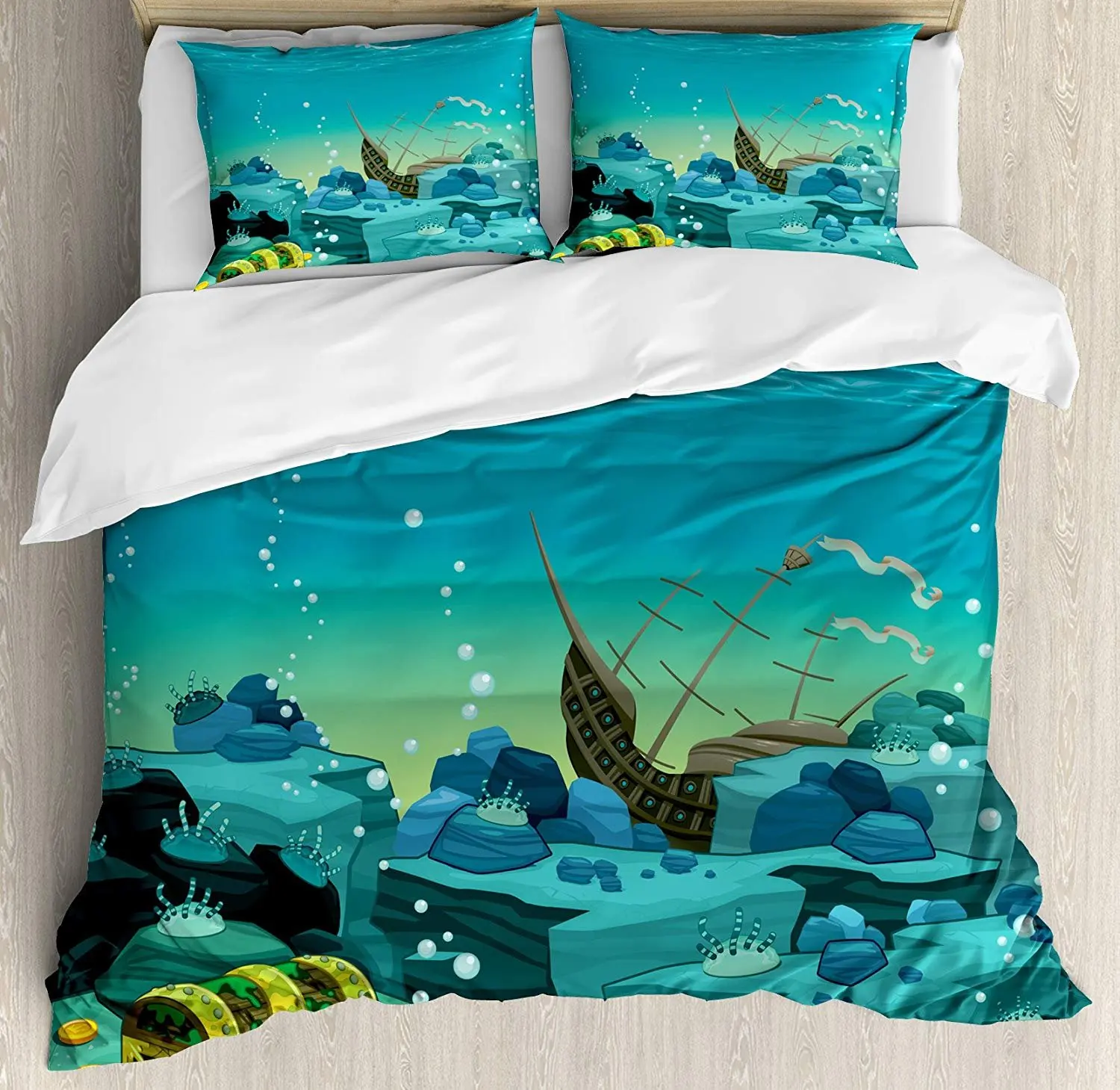 Cartoon Bedding Set Seascape Underwater with Treasure Galleon and Sunk Ship Pirate Kids Duvet Cover Pillowcase Bed Set
Cartoon Bedding Set Seascape Underwater with Treasure Galleon and Sunk Ship Pirate Kids Duvet Cover Pillowcase Bed Set