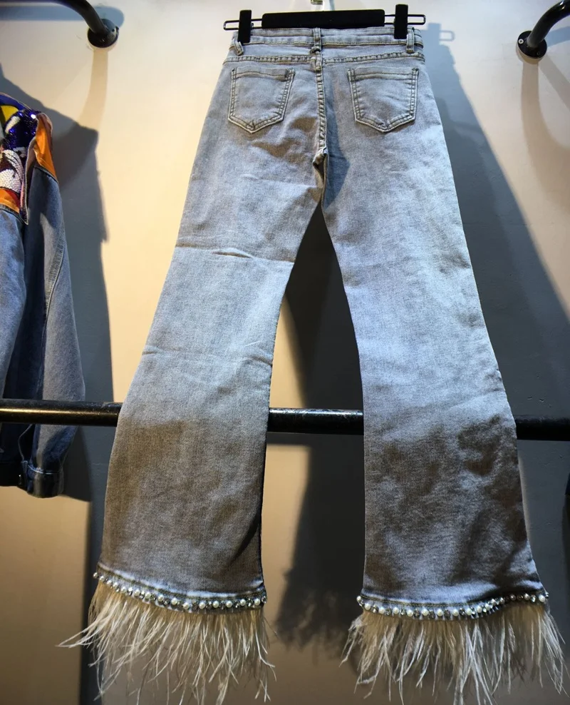 European 2019 Autumn New Heavy Diamond Beads High Waist Skinny Denim Pants Feather Stitching Flare Jeans Trousers
European 2019 Autumn New Heavy Diamond Beads High Waist Skinny Denim Pants Feather Stitching Flare Jeans Trousers