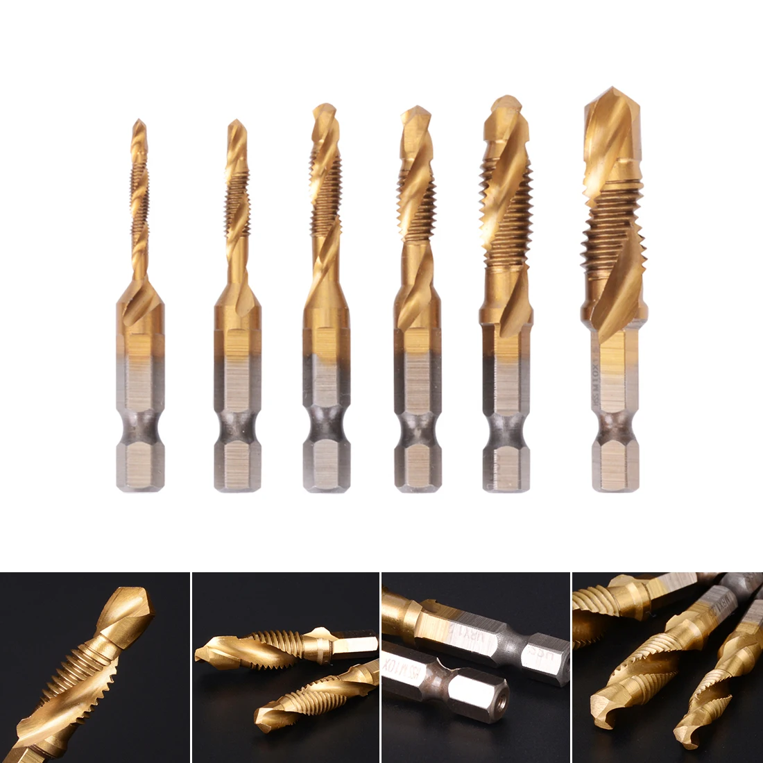 Drill Bits Screw Machine Tap Drill Titanium Plated Hex Shank HSS Screw Thread Metric Tap Compound Hand Woodworking Tools Bit
Drill Bits Screw Machine Tap Drill Titanium Plated Hex Shank HSS Screw Thread Metric Tap Compound Hand Woodworking Tools Bit
