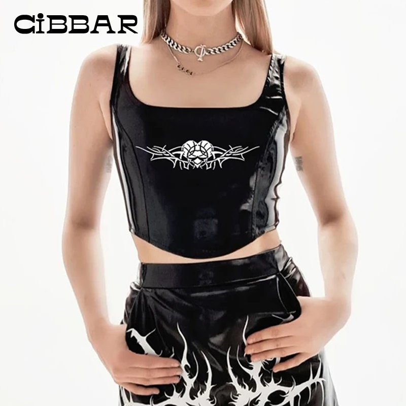 CIBBAR Sleeveless PU Leather Skinny Gothic Dark Tank Tops Women Aesthetic Printed Punk Retro Fashion Skinny Camisole Female Vest
CIBBAR Sleeveless PU Leather Skinny Gothic Dark Tank Tops Women Aesthetic Printed Punk Retro Fashion Skinny Camisole Female Vest