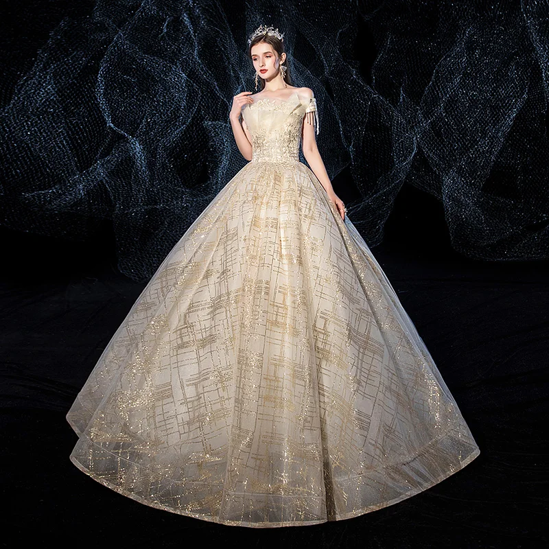 EZKUNTZA Luxury Champagne Sequin Shining New Wedding Dress Sexy Boat Neck Off The Shoulder Lace Flower Plus Size Bridal Gown L
EZKUNTZA Luxury Champagne Sequin Shining New Wedding Dress Sexy Boat Neck Off The Shoulder Lace Flower Plus Size Bridal Gown L