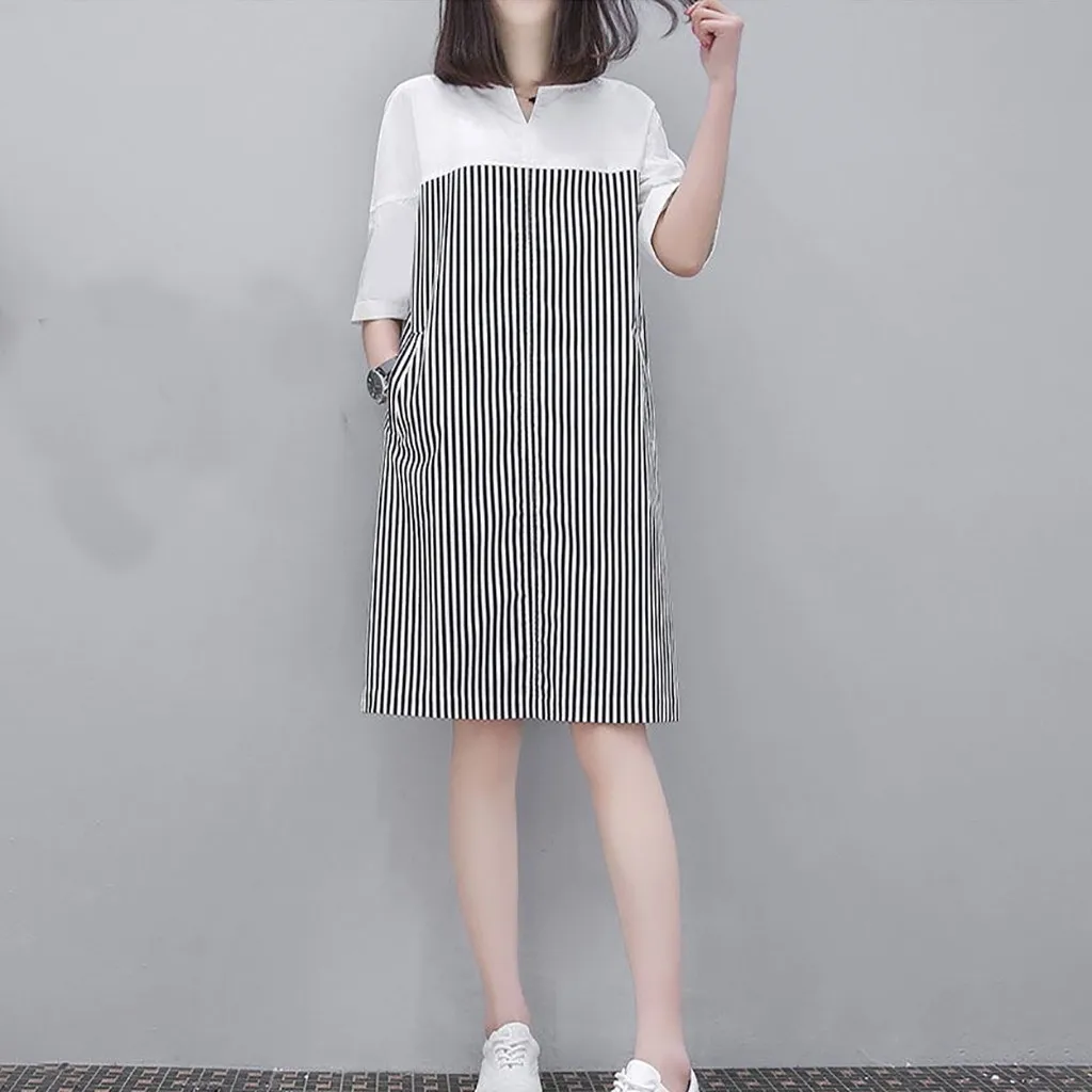 Женское модное летнее платье для девочек до колена с v-образным вырезом и Длина полосатая накидка с коротким рукавом Печать платье свободно...
Женское модное летнее платье для девочек до колена с v-образным вырезом и Длина полосатая накидка с коротким рукавом Печать платье свободно...