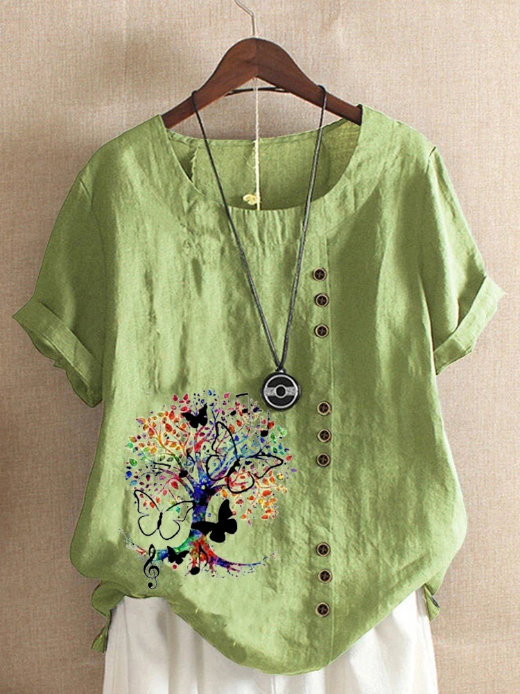 Women's New Fashion Summer Music Tree Prined Round Neck Short Sleeve T-shirt Casual Loose Solid Color Blouse Tops Plus Size
Women's New Fashion Summer Music Tree Prined Round Neck Short Sleeve T-shirt Casual Loose Solid Color Blouse Tops Plus Size