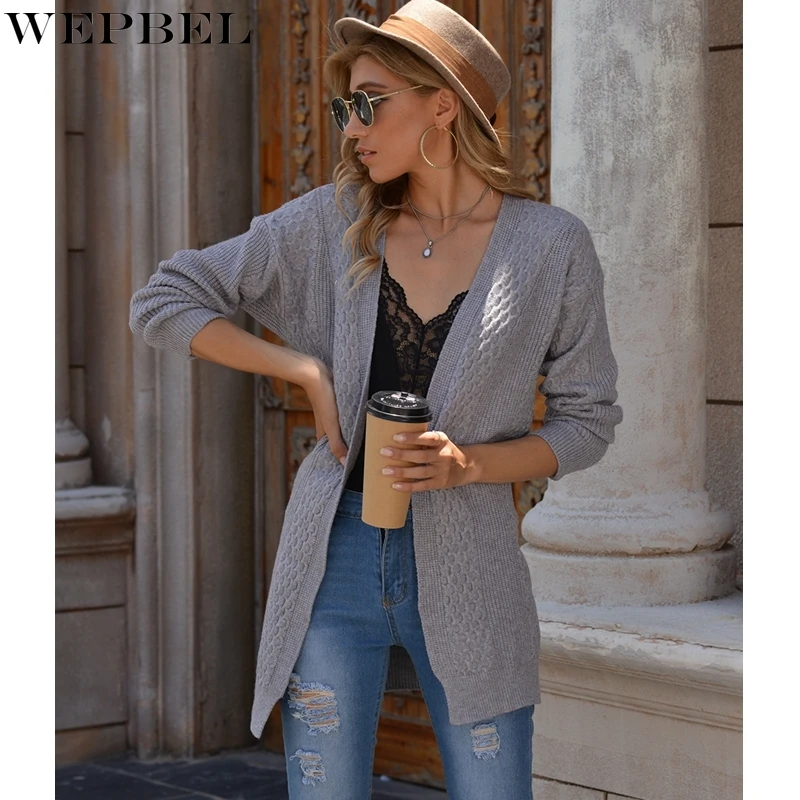 WEPBEL Solid Color Sweater Coat Women's Casual Loose Cardigan Knitted Coat Autumn Long Sleeve V-neck Sweater
WEPBEL Solid Color Sweater Coat Women's Casual Loose Cardigan Knitted Coat Autumn Long Sleeve V-neck Sweater