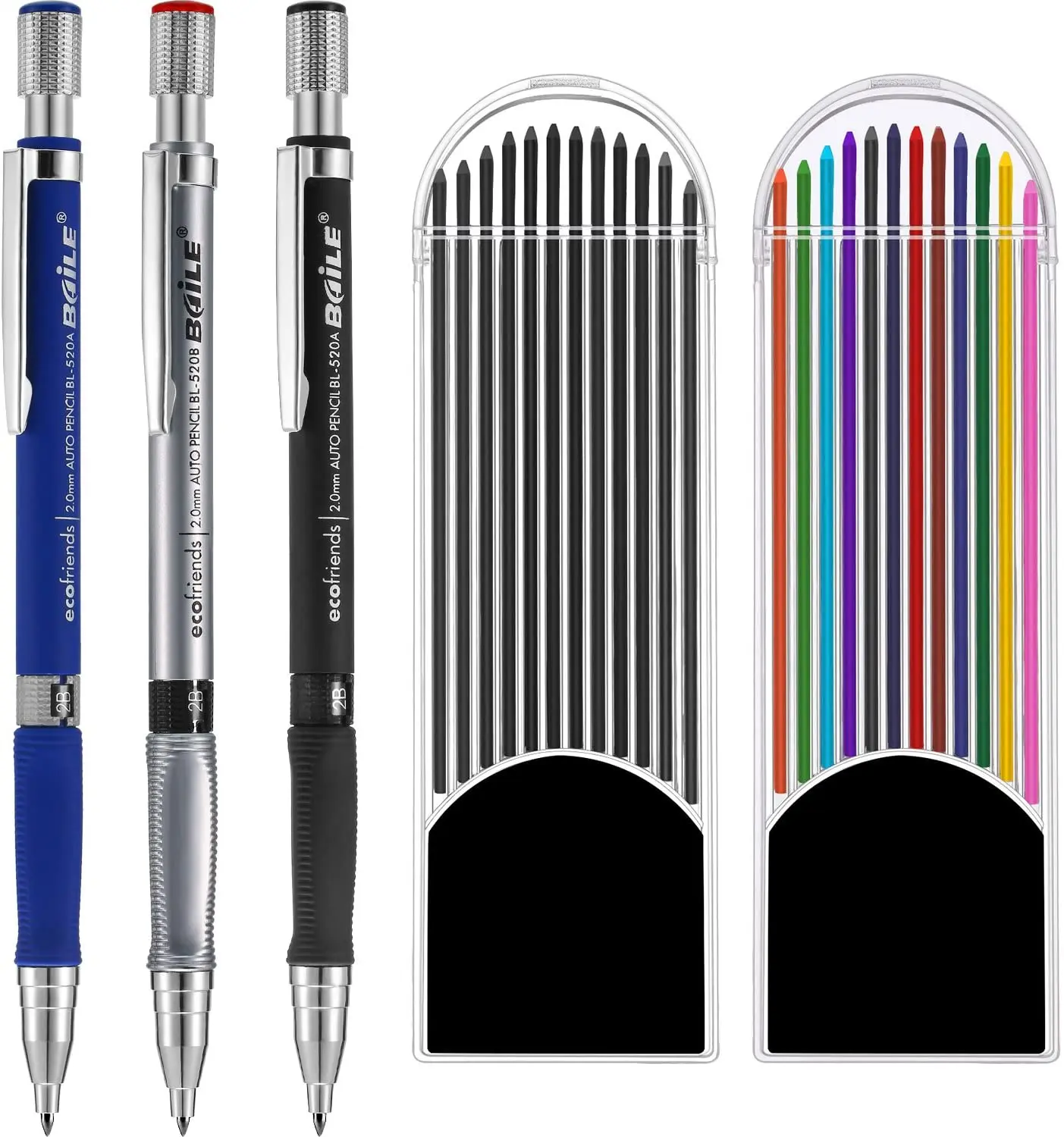3PCS 2.0 mm Mechanical Pencil with 2 Cases Lead Refills, Color and Black Refills for Draft Drawing, Writing, Art Sketching
3PCS 2.0 mm Mechanical Pencil with 2 Cases Lead Refills, Color and Black Refills for Draft Drawing, Writing, Art Sketching
