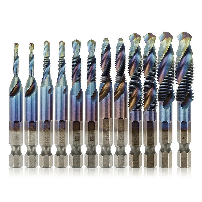 12 Pcs M3-M10 Hex Shank HSS Quick Change Screw Thread Tap Drill Bits Taps Metric Thread Tap Drill Bit Set Cutting Tool Hand Tool
12 Pcs M3-M10 Hex Shank HSS Quick Change Screw Thread Tap Drill Bits Taps Metric Thread Tap Drill Bit Set Cutting Tool Hand Tool