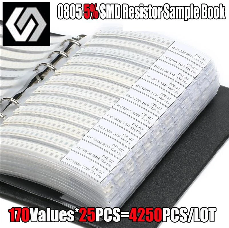 0805 SMD Resistor Sample Book 5% Tolerance 170valuesx25pcs=4250pcs Resistor Kit 0R~10M
0805 SMD Resistor Sample Book 5% Tolerance 170valuesx25pcs=4250pcs Resistor Kit 0R~10M