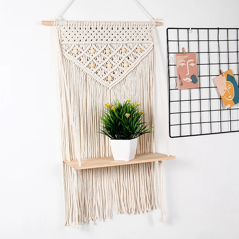 Boho Macrame Wall Hanging Shelf Handmade Woven Tassel Tapestry Rack Wood Organizer Wall Floating Hanger for Home Decor
Boho Macrame Wall Hanging Shelf Handmade Woven Tassel Tapestry Rack Wood Organizer Wall Floating Hanger for Home Decor