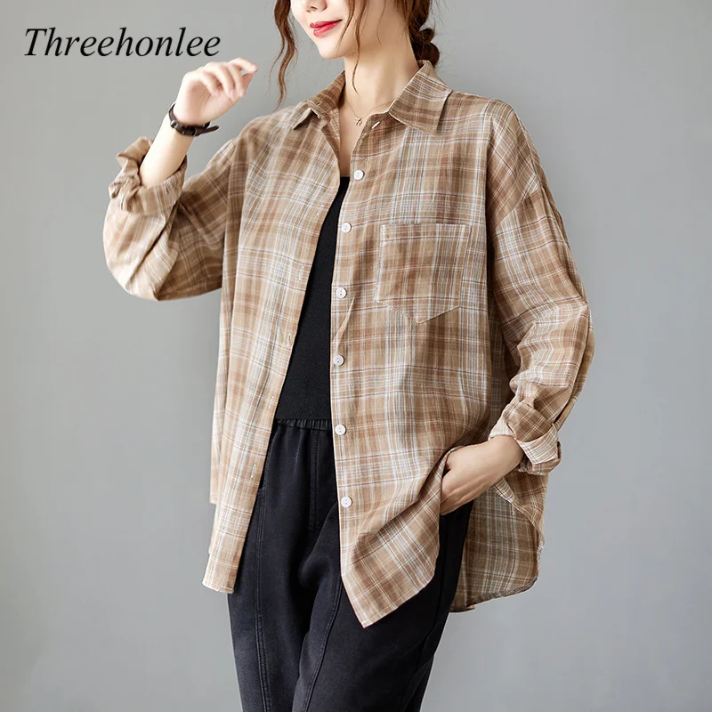 Women Korean Vintage Cotton Linen Plaid Shirts Coats Autumn New Style Classic Casual Loose Long Sleeve Thin Female Lapel Outwear
Women Korean Vintage Cotton Linen Plaid Shirts Coats Autumn New Style Classic Casual Loose Long Sleeve Thin Female Lapel Outwear
