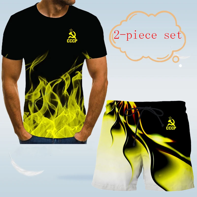 Casual Sport Suit Men 2 Piece T-shirt And Short Tracksuit Men Set Short Sleeve Summer 3D Printing Flame Pattern Male Sets
Casual Sport Suit Men 2 Piece T-shirt And Short Tracksuit Men Set Short Sleeve Summer 3D Printing Flame Pattern Male Sets