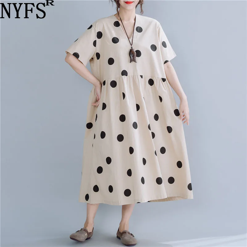 NYFS 2022 New Summer Dress Big Wave Point V-neck Long Dress Vintage Loose Woman Dress Vestidos Elbise Robe
NYFS 2022 New Summer Dress Big Wave Point V-neck Long Dress Vintage Loose Woman Dress Vestidos Elbise Robe