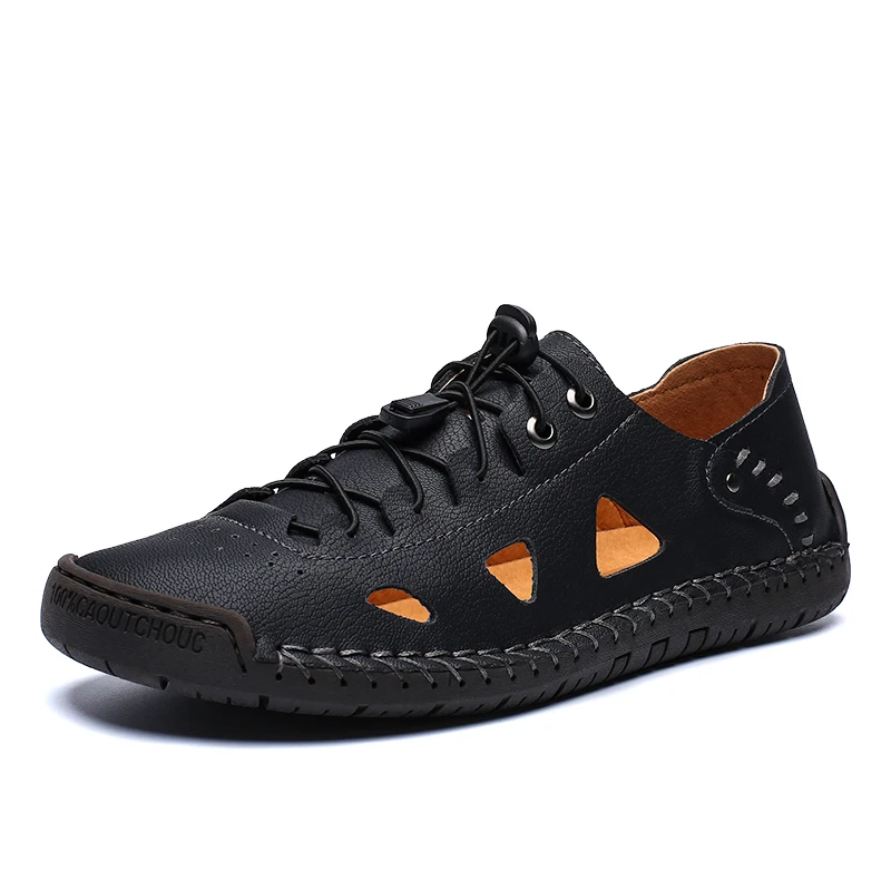 Summer Hollow Out Leather Mens Black Sandals Handmade Big Size Slip-on Casual Shoes Breathable Non-slip Beach Footwear for Male
Summer Hollow Out Leather Mens Black Sandals Handmade Big Size Slip-on Casual Shoes Breathable Non-slip Beach Footwear for Male