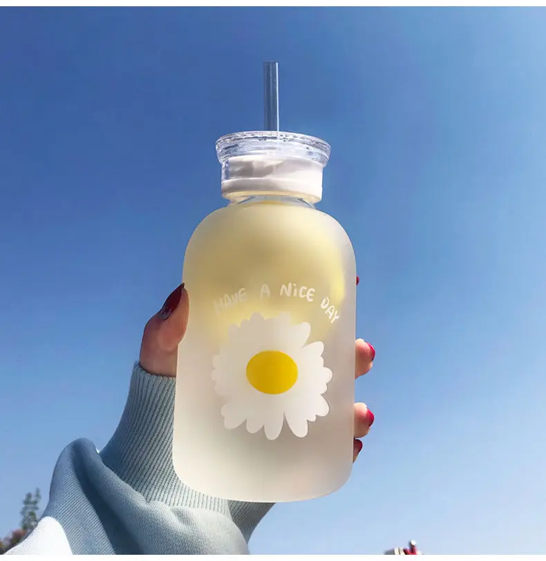Glass Water Bottle with Straw Creative Daisy Frosted/Transparent Cup Leakproof Portable With A Sealing Cap Lid Drinking Bottle
Glass Water Bottle with Straw Creative Daisy Frosted/Transparent Cup Leakproof Portable With A Sealing Cap Lid Drinking Bottle