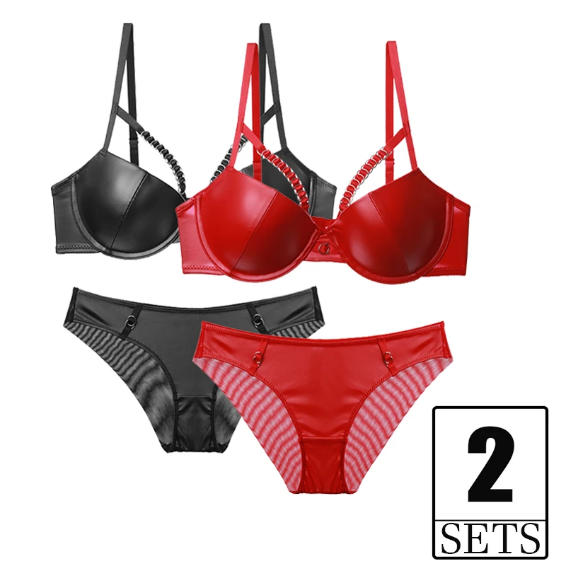 2 Sets Leather Sexy Lingerie Bra And Panty Set For Women Plus Size Underwire Push Up Bras Female Underwear Red Black B C D Cup
2 Sets Leather Sexy Lingerie Bra And Panty Set For Women Plus Size Underwire Push Up Bras Female Underwear Red Black B C D Cup