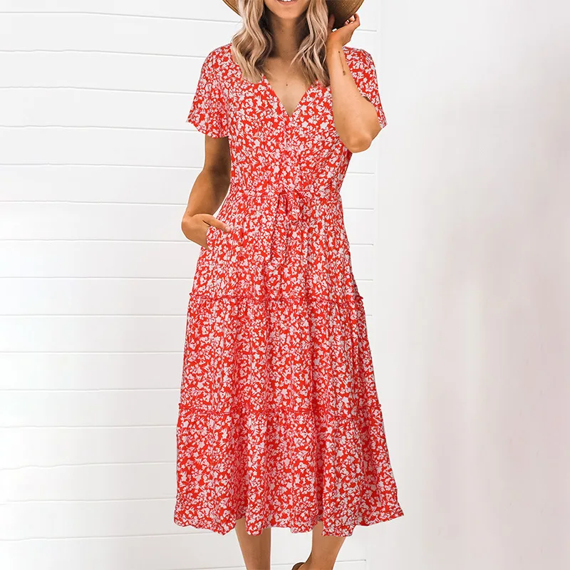 SENAM Sexy Dress 2021 Summer Bohemian Short-sleeve V-neck Bandge Dresses Maxi Cake Clothes Elegant Skirt For Women
SENAM Sexy Dress 2021 Summer Bohemian Short-sleeve V-neck Bandge Dresses Maxi Cake Clothes Elegant Skirt For Women