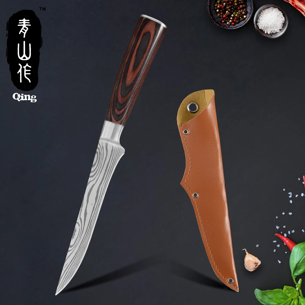 Qing Damascus Pattern Japanese 5.5 inch Boning Knife 7Cr17 Stainless Steel Kitchen Knife Color Wood Handle Gift Leather Sheath
Qing Damascus Pattern Japanese 5.5 inch Boning Knife 7Cr17 Stainless Steel Kitchen Knife Color Wood Handle Gift Leather Sheath