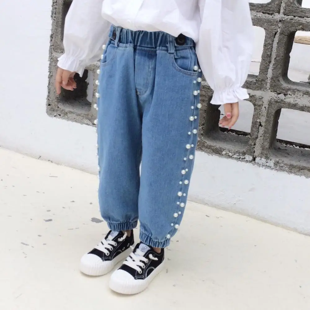Spring Autumn Casual Girls Denim Pants Pearl Decoration Baby Kids Loose Harem Jeans Wash Distressed Children Trousers 24M-6T
Spring Autumn Casual Girls Denim Pants Pearl Decoration Baby Kids Loose Harem Jeans Wash Distressed Children Trousers 24M-6T